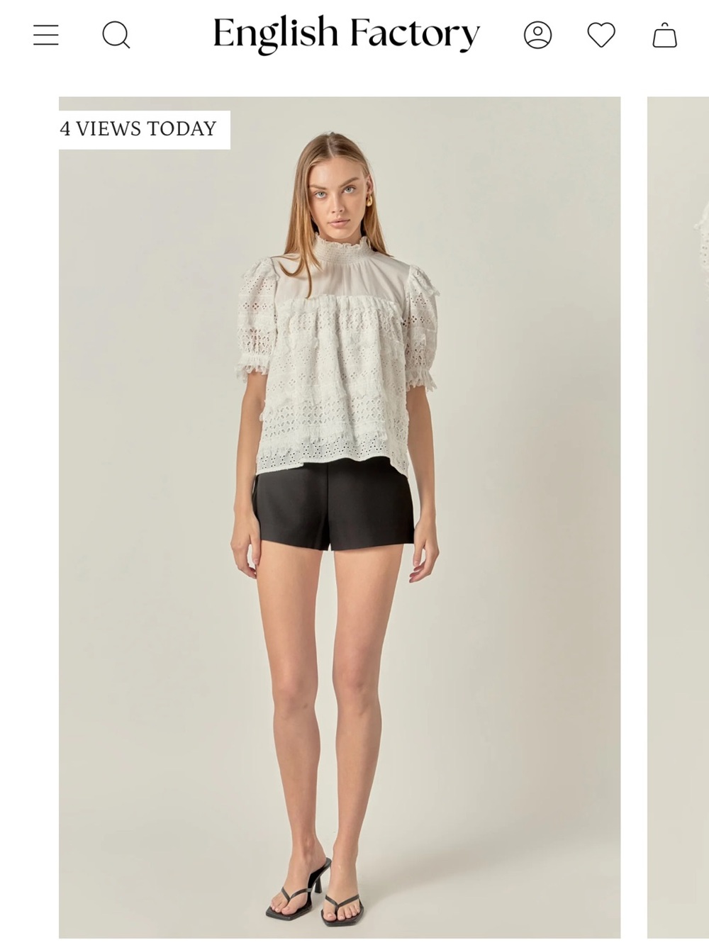 English Factory White Textured Eyelet Top with Puff Sleeves